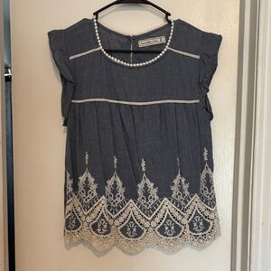Abercrombie Navy Blouse with Cream Embroidery